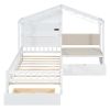 Twin Size House Bed w/Sofa, Charging Station, Shelves, 2 Drawers, White