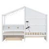 Twin Size House Bed w/Sofa, Charging Station, Shelves, 2 Drawers, White