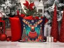 Moose Christmas Throw Pillow Machine Washable, Indoor/Outdoor Decorative Pillow  18Hx18W
