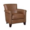 Traditional Brown Leather Accent Chair, Solid Wood Frame Top-Grain Leather Nail head Trim