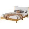Queen Size, Solid Wooden Bed w/Teddy Velvet Cushion Headboard, Enhanced by Support Feet