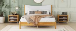 Queen Size, Solid Wooden Bed w/Teddy Velvet Cushion Headboard, Enhanced by Support Feet