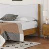 Queen Size, Solid Wooden Bed w/Teddy Velvet Cushion Headboard, Enhanced by Support Feet