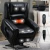 Power Lift Recliner Chair Heat Massage Dual Motor Infinite Position, Genuine Leather, USB Ports, Black