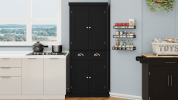 71" Kitchen Pantry Storage Cabinet, w/4 Doors, Drawer, 2 Adjustable Shelves, Freestanding-Black