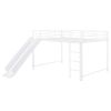 Full Size Metal Bunk Bed with Slide and Guardrails, White