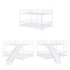Full Size Metal Bunk Bed with Slide and Guardrails, White