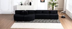 143.7" Upholstered Sofa with 2 Chaise Lounge,5 Back Pillows, Black