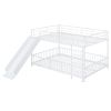 Full Size Metal Bunk Bed with Slide and Guardrails, White