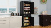 71" Kitchen Pantry Storage Cabinet, w/4 Doors, Drawer, 2 Adjustable Shelves, Freestanding-Black