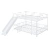 Full Size Metal Bunk Bed with Slide and Guardrails, White