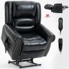 Power Lift Recliner Chair Heat Massage Dual Motor Infinite Position, Genuine Leather, USB Ports, Black