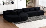 143.7" Upholstered Sofa with 2 Chaise Lounge,5 Back Pillows, Black