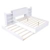 Queen Size Storage Platform Bed w/Pull Out Shelves, Twin XL Size Trundle, White