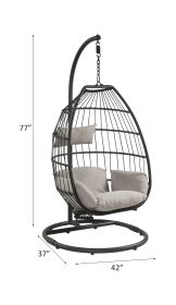 ACME Oldi Patio Hanging Chair w/Stand, Beige Fabric & Black Wicker 45115