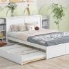 Queen Size Storage Platform Bed w/Pull Out Shelves, Twin XL Size Trundle, White