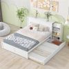 Queen Size Storage Platform Bed w/Pull Out Shelves, Twin XL Size Trundle, White