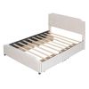Queen size Platform Bed w/Stud Trim Headboard, Footboard, 4 Drawers, Velvet Fabric (Beige)