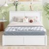 Queen Size Storage Platform Bed w/Pull Out Shelves, Twin XL Size Trundle, White