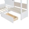 Twin Size House Bed w/Sofa, Charging Station, Shelves, 2 Drawers, White