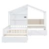 Twin Size House Bed w/Sofa, Charging Station, Shelves, 2 Drawers, White