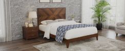 Mid-Century Modern Full Platform Bed Wood Slat Support, Walnut