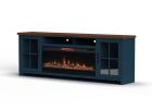 Bridgevine Home Nantucket 97 inch Fireplace TV Stand Console, Blue Denim and Whiskey Finish