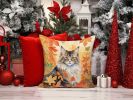 Norwegian Forest Cat in Fall Leaves Throw Pillow Machine Washable, Indoor/Outdoor Pillow 14Hx14W