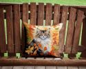 Norwegian Forest Cat in Fall Leaves Throw Pillow Machine Washable, Indoor/Outdoor Pillow 14Hx14W