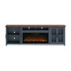 Bridgevine Home Nantucket 97 inch Fireplace TV Stand Console, Blue Denim and Whiskey Finish
