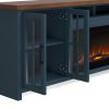 Bridgevine Home Nantucket 97 inch Fireplace TV Stand Console, Blue Denim and Whiskey Finish