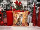 California Spangled Cat in Fall Leaves Throw Pillow Machine Washable, Couch, Bed or Patio, 14Hx14W