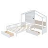 Twin Size House Bed w/Sofa, Charging Station, Shelves, 2 Drawers, White
