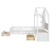 Twin Size House Bed w/Sofa, Charging Station, Shelves, 2 Drawers, White