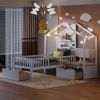 Twin Size House Bed w/Sofa, Charging Station, Shelves, 2 Drawers, White