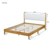 Queen Size, Solid Wooden Bed w/Teddy Velvet Cushion Headboard, Enhanced by Support Feet