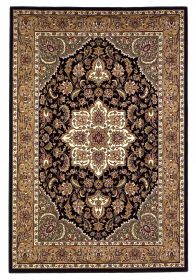 8' X 11' Black Beige Machine Woven Floral Medallion Indoor Area Rug
